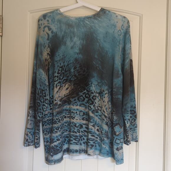 Chagall Turquoise Animal Print Sequin Embellished Lightweight Sweater Sz. XL - Picture 4 of 7